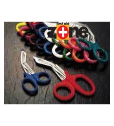 Paramedic Scissors7" (18 cm)   Plastic handle.  One serrated blade with cutting guide. Available colours:  Black, Blue, Red, Yellow